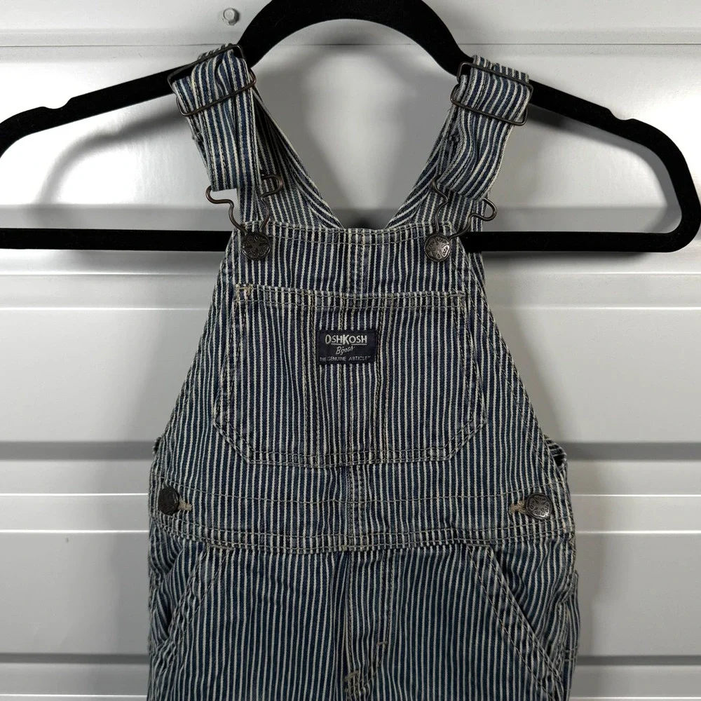 OshKosh Bgosh‎ Kids Hickory Stripe Denim Bib Overalls Blue White Railroad Stripe